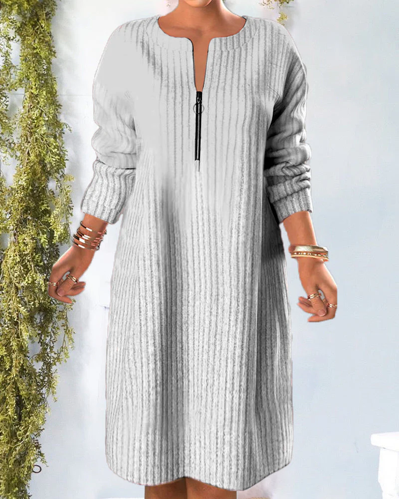 Solid Color Zipper Neck Dress - Image 7