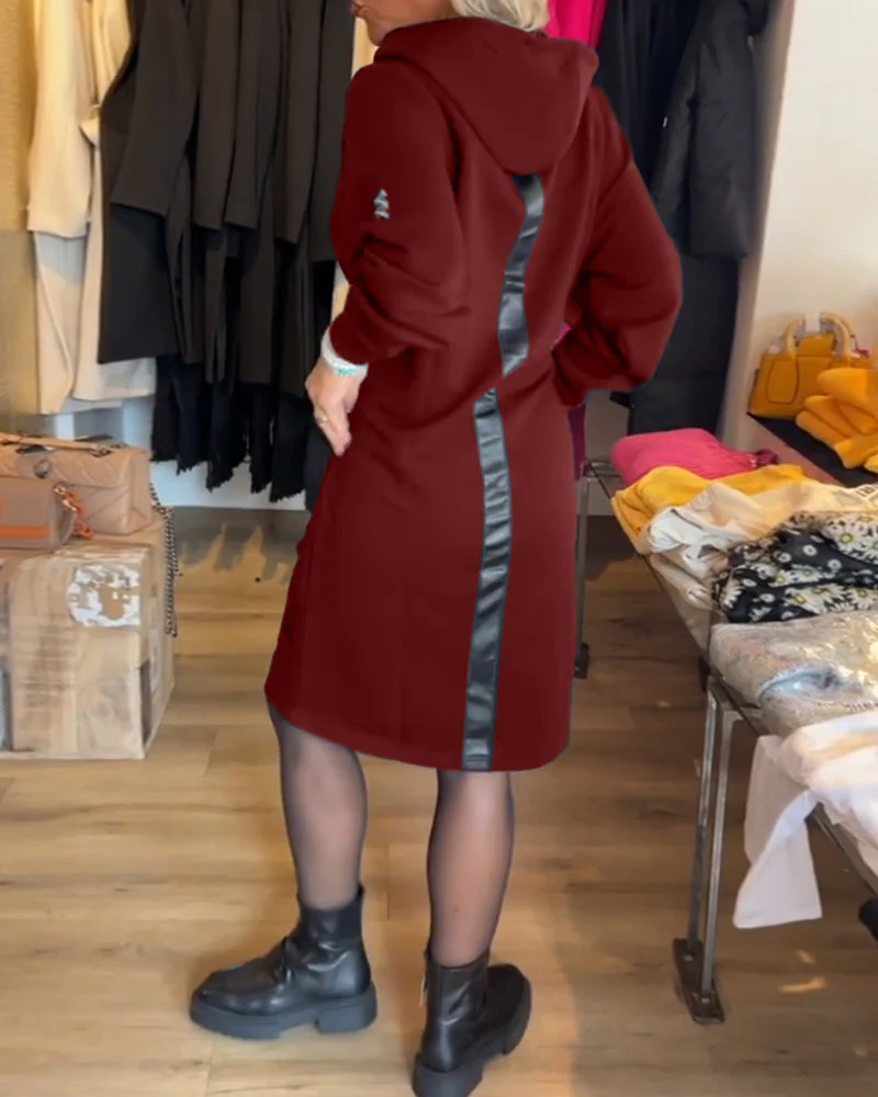 Solid pocket hooded dress - Image 12