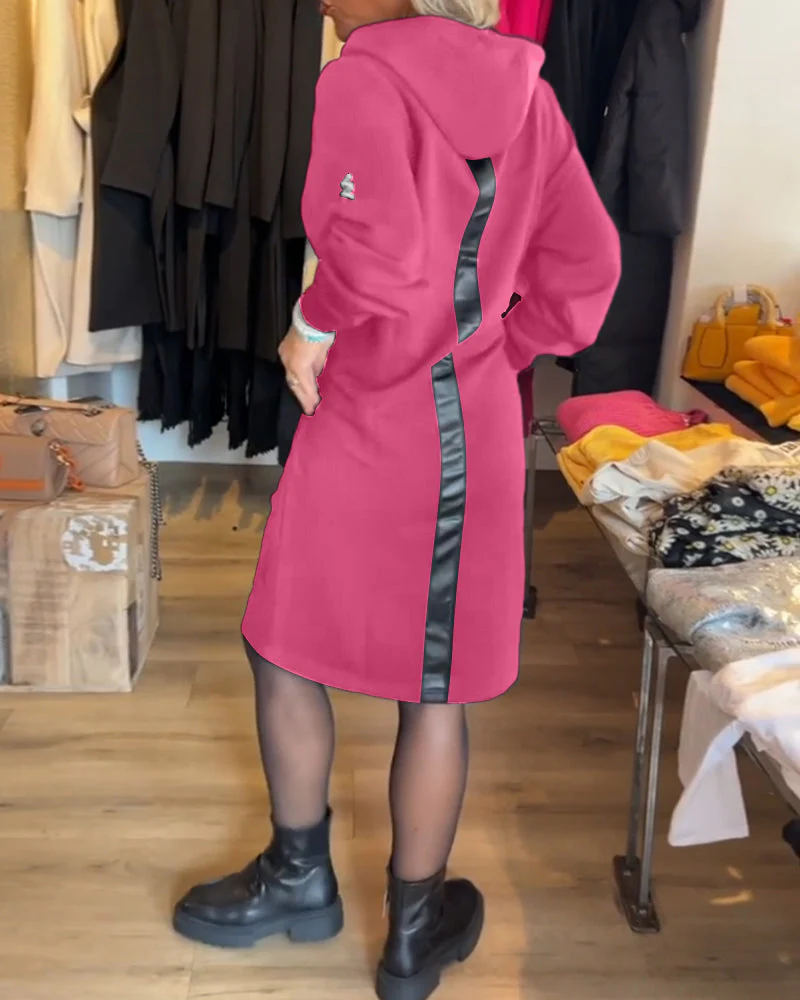 Solid pocket hooded dress - Image 3