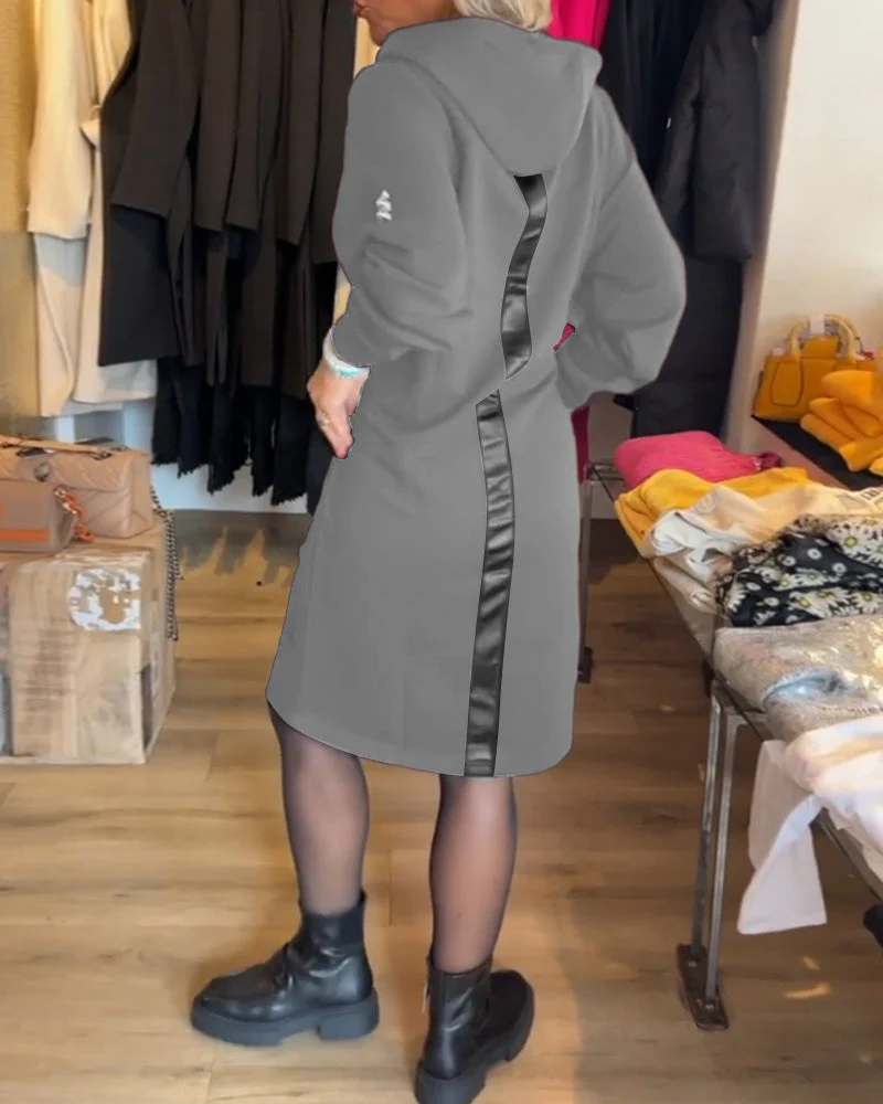 Solid pocket hooded dress - Image 33
