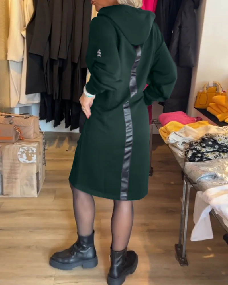 Solid pocket hooded dress - Image 37