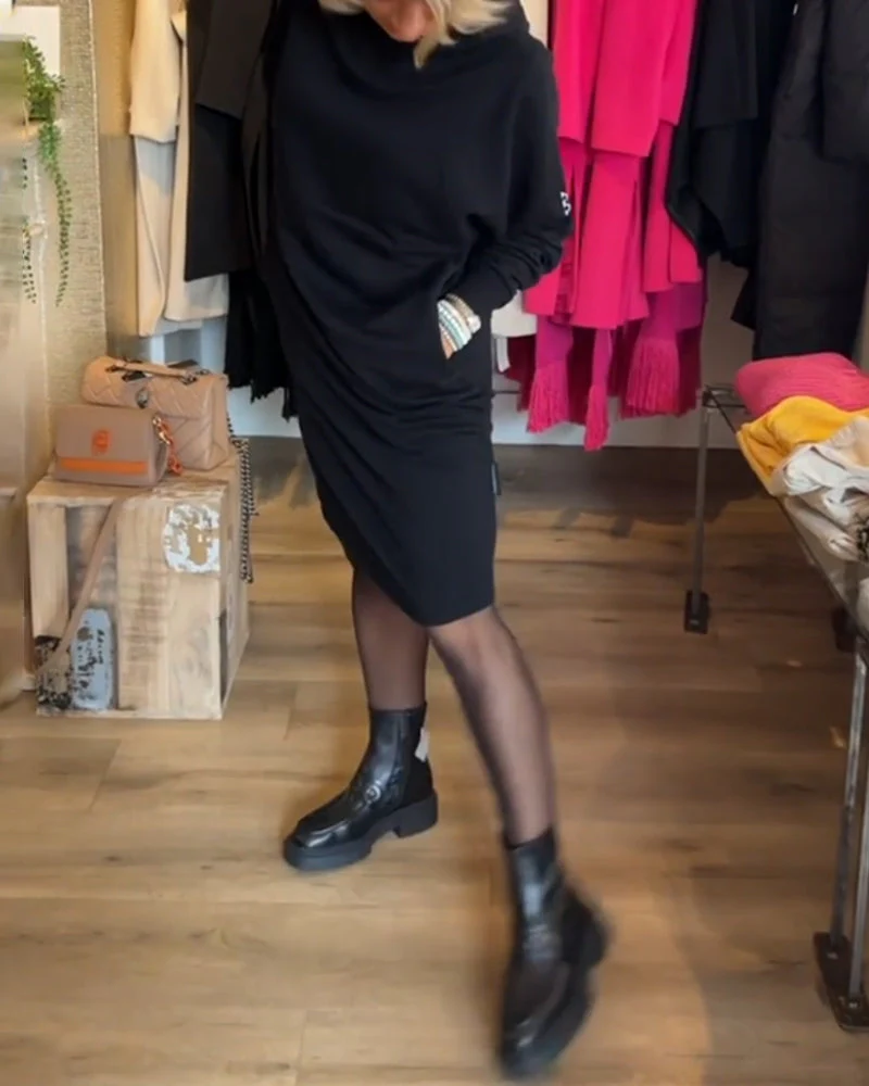 Solid pocket hooded dress - Image 43