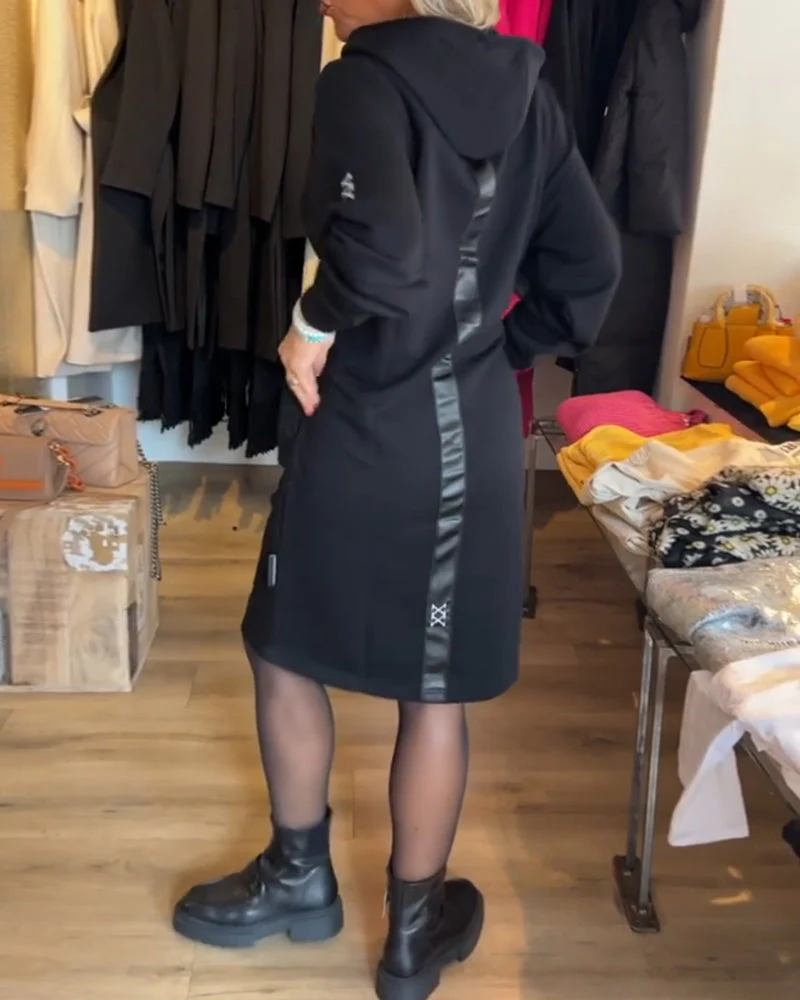 Solid pocket hooded dress - Image 44