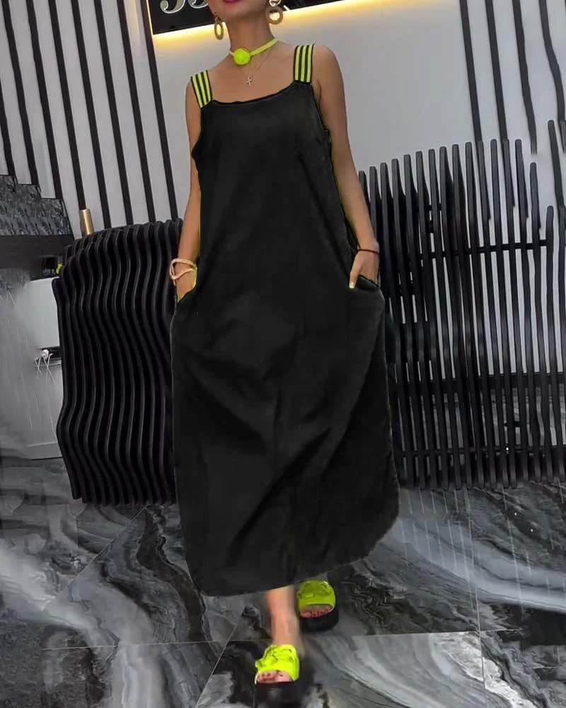 Spliced Suspender Loose Dress - Image 6