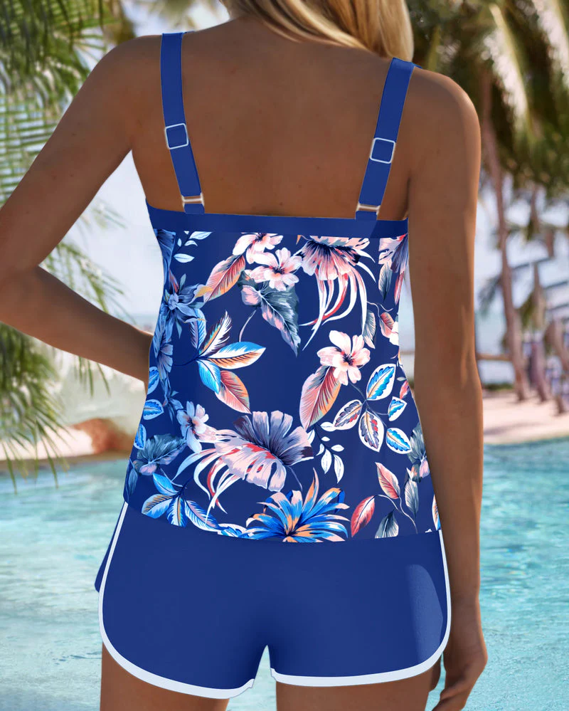 Square Neck Sleeveless Printed Tankini - Image 4