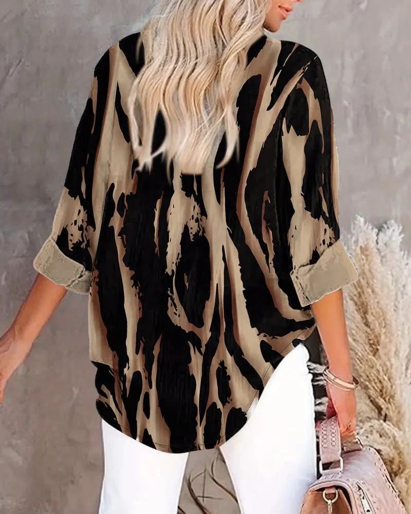 Stand Collar Irregular Printed Blouse - Image 10