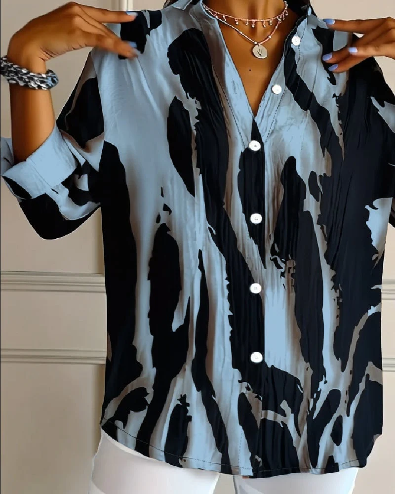 Stand Collar Irregular Printed Blouse - Image 14