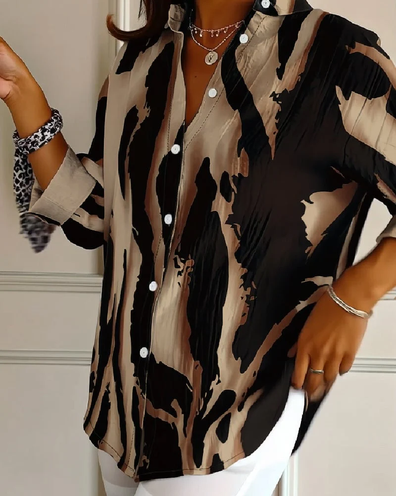 Stand Collar Irregular Printed Blouse - Image 7