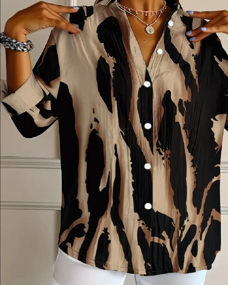 Stand Collar Irregular Printed Blouse - Image 8