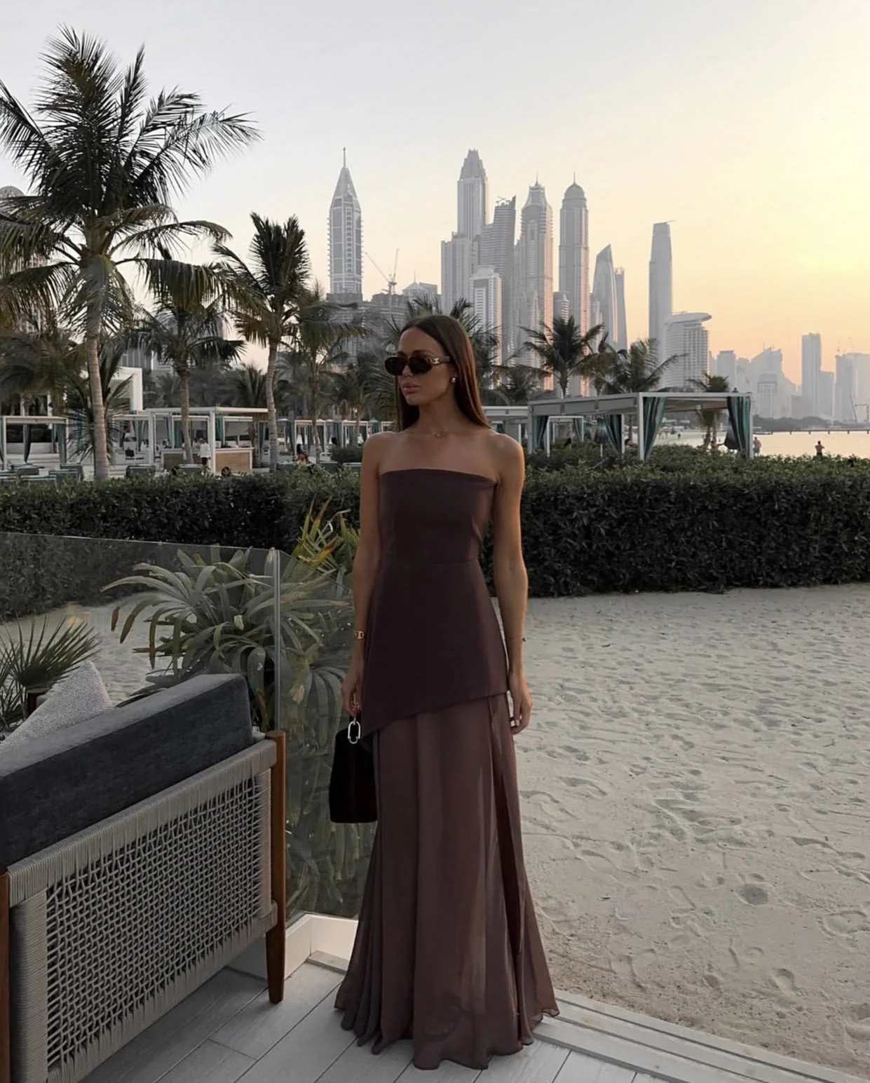 Strapless Patchwork Mesh Asymmetrical Maxi Dress - Image 6