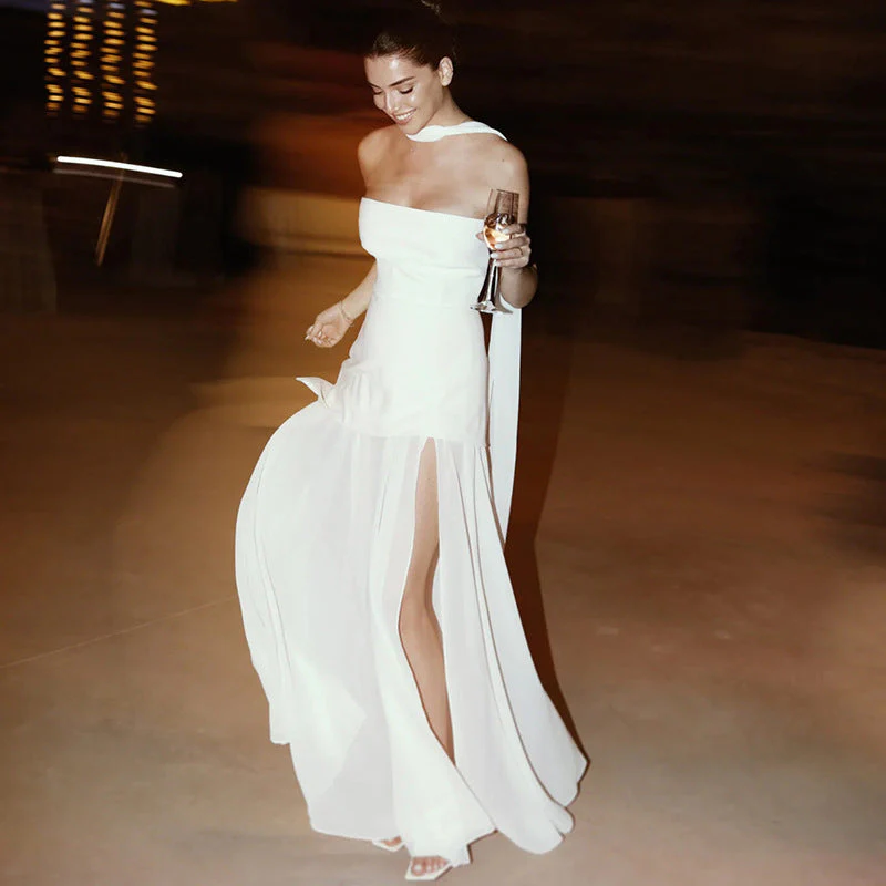 Strapless Patchwork Mesh Asymmetrical Maxi Dress - Image 8