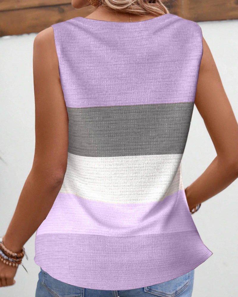 Striped button pleated tank top - Image 27