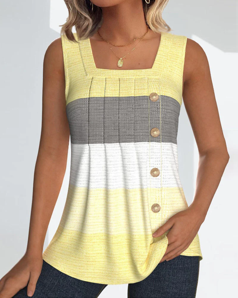 Striped button pleated tank top - Image 36