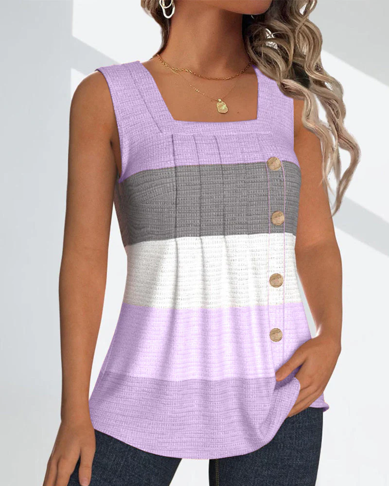 Striped button pleated tank top - Image 40