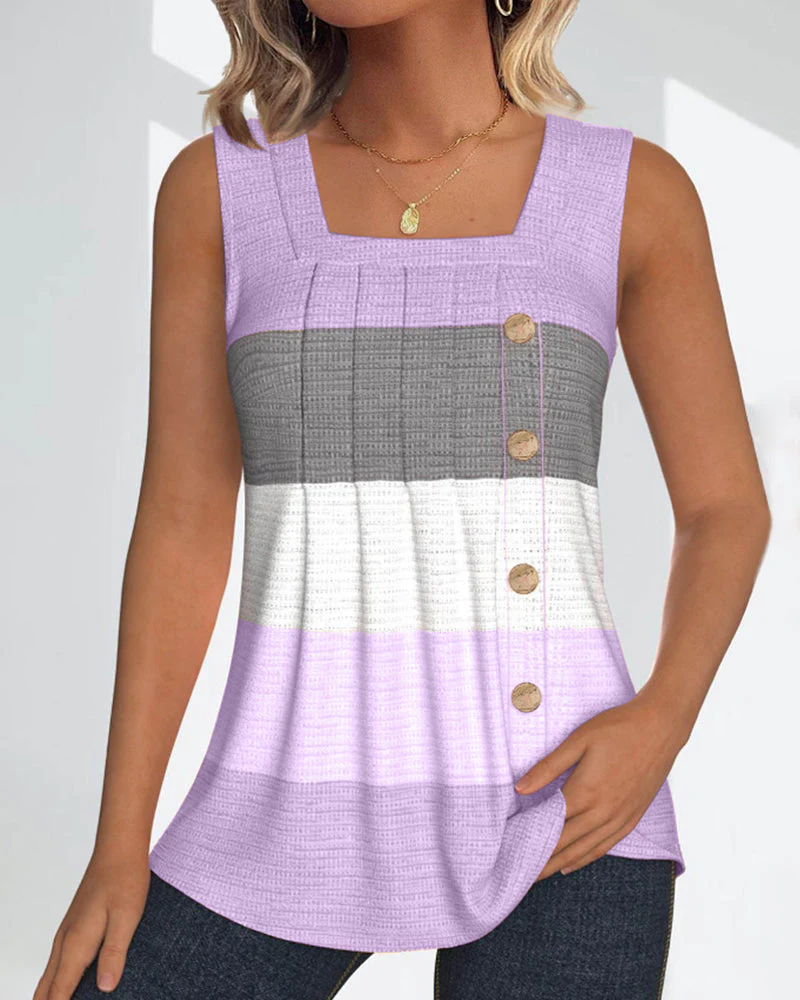 Striped button pleated tank top - Image 43
