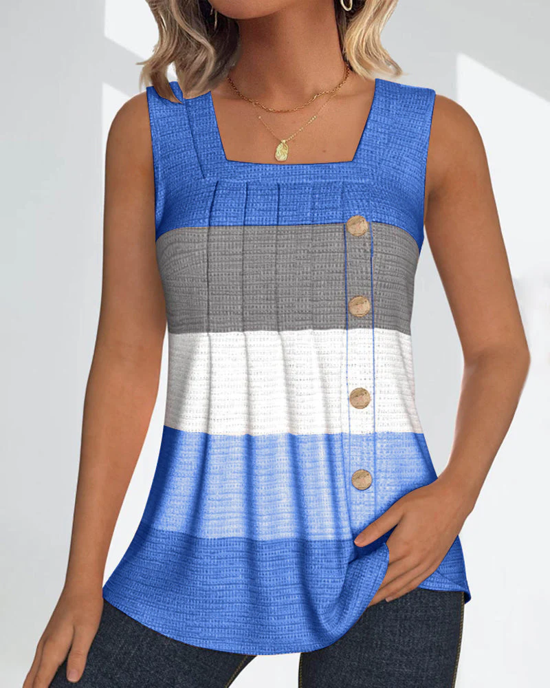 Striped button pleated tank top - Image 44