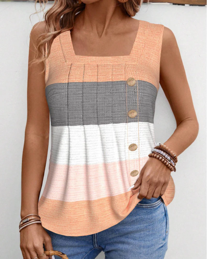 Striped button pleated tank top - Image 48
