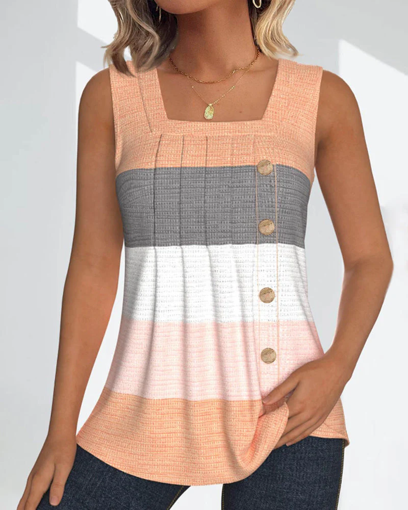 Striped button pleated tank top - Image 5