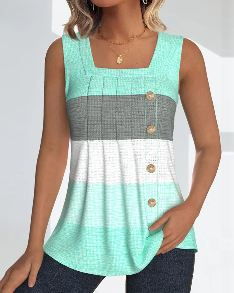 Striped button pleated tank top - Image 59