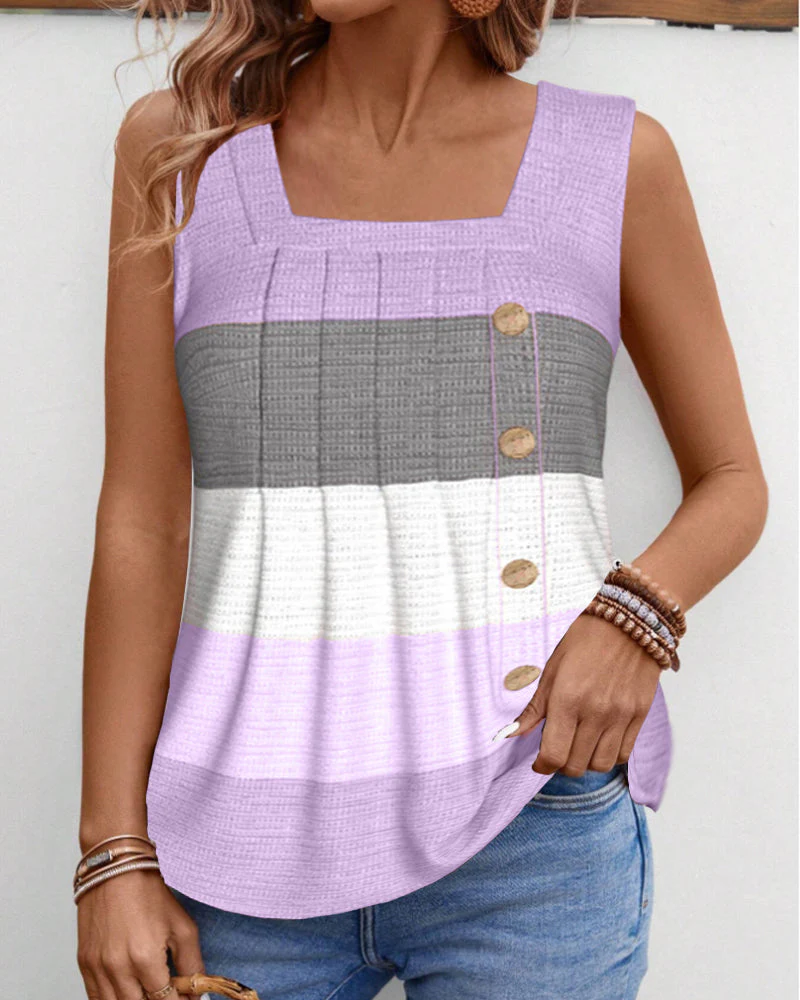 Striped button pleated tank top - Image 75