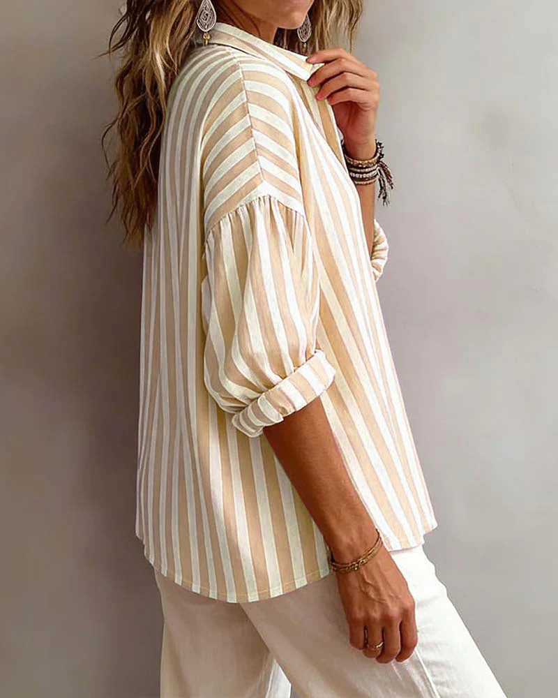 Striped Loose-Fitting Collared Blouse - Image 5