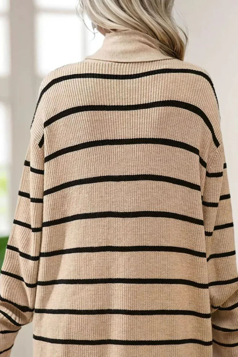 Striped Open Front Long Sleeve Cardigan - Image 5