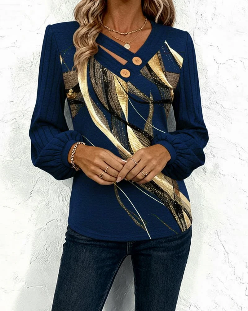Striped Print Lantern Sleeve Top - Image 11