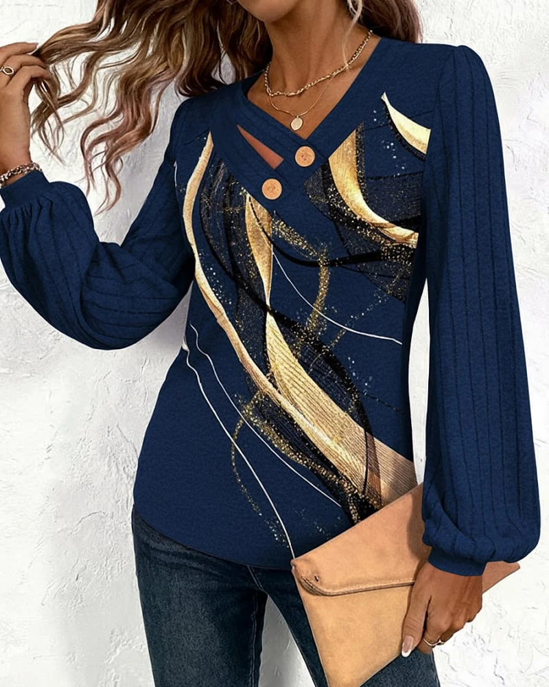 Striped Print Lantern Sleeve Top - Image 13