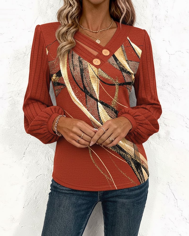 Striped Print Lantern Sleeve Top - Image 15