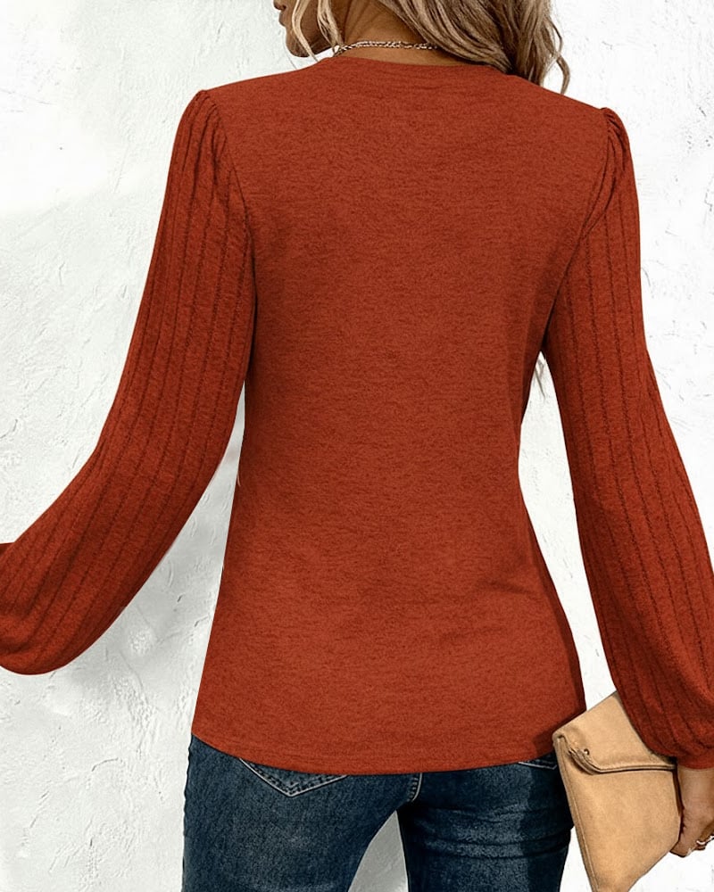 Striped Print Lantern Sleeve Top - Image 17