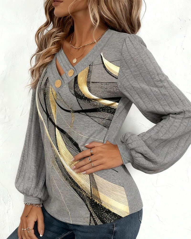 Striped Print Lantern Sleeve Top - Image 8