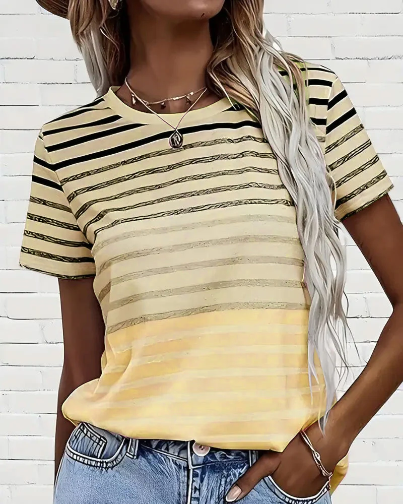 Striped Round Neck T-Shirt - Image 17