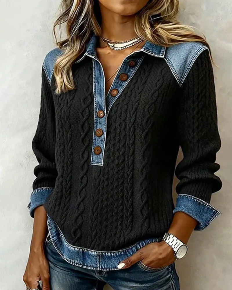 Stylish Blocked Denim Sweatshirt - Image 3