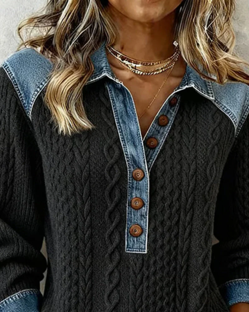Stylish Blocked Denim Sweatshirt - Image 4