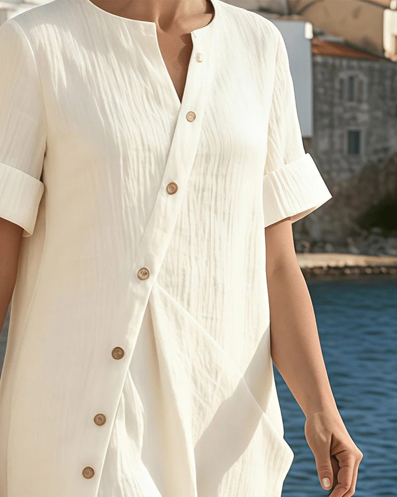 Stylish Button Design Small V-Neck Dress - Image 3