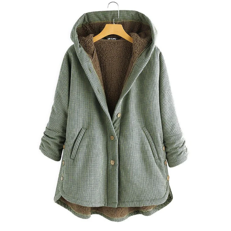 Stylish Checked Hooded Coat - Image 3