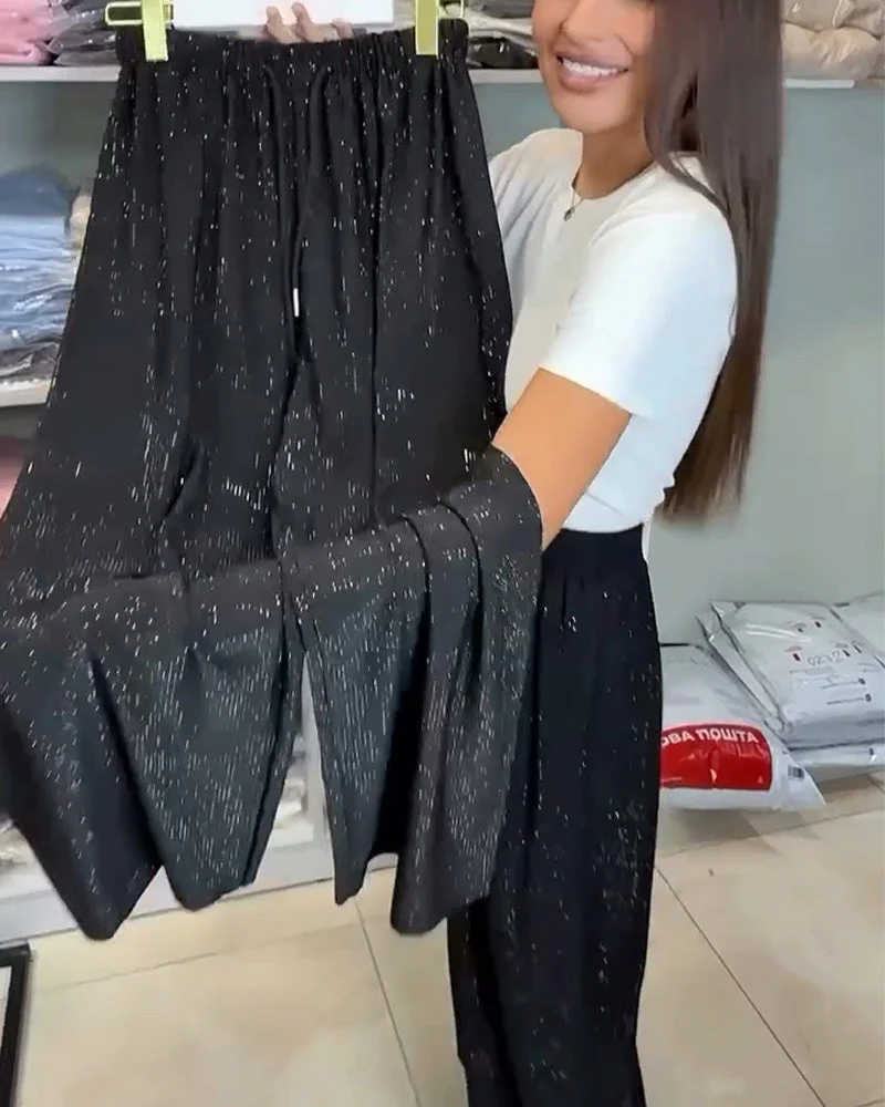 Stylish High-Waisted Shiny Wide-Leg Pants - Image 6