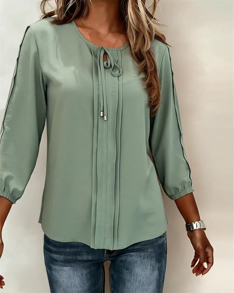 Stylish Lace-Up Accordion Pleated Top - Image 3