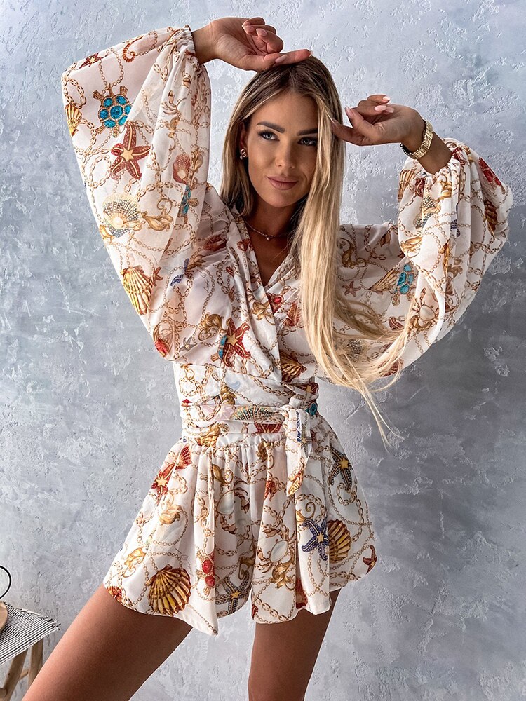 Stylish Long Sleeve Summer Wrap Jumpsuit - Image 14