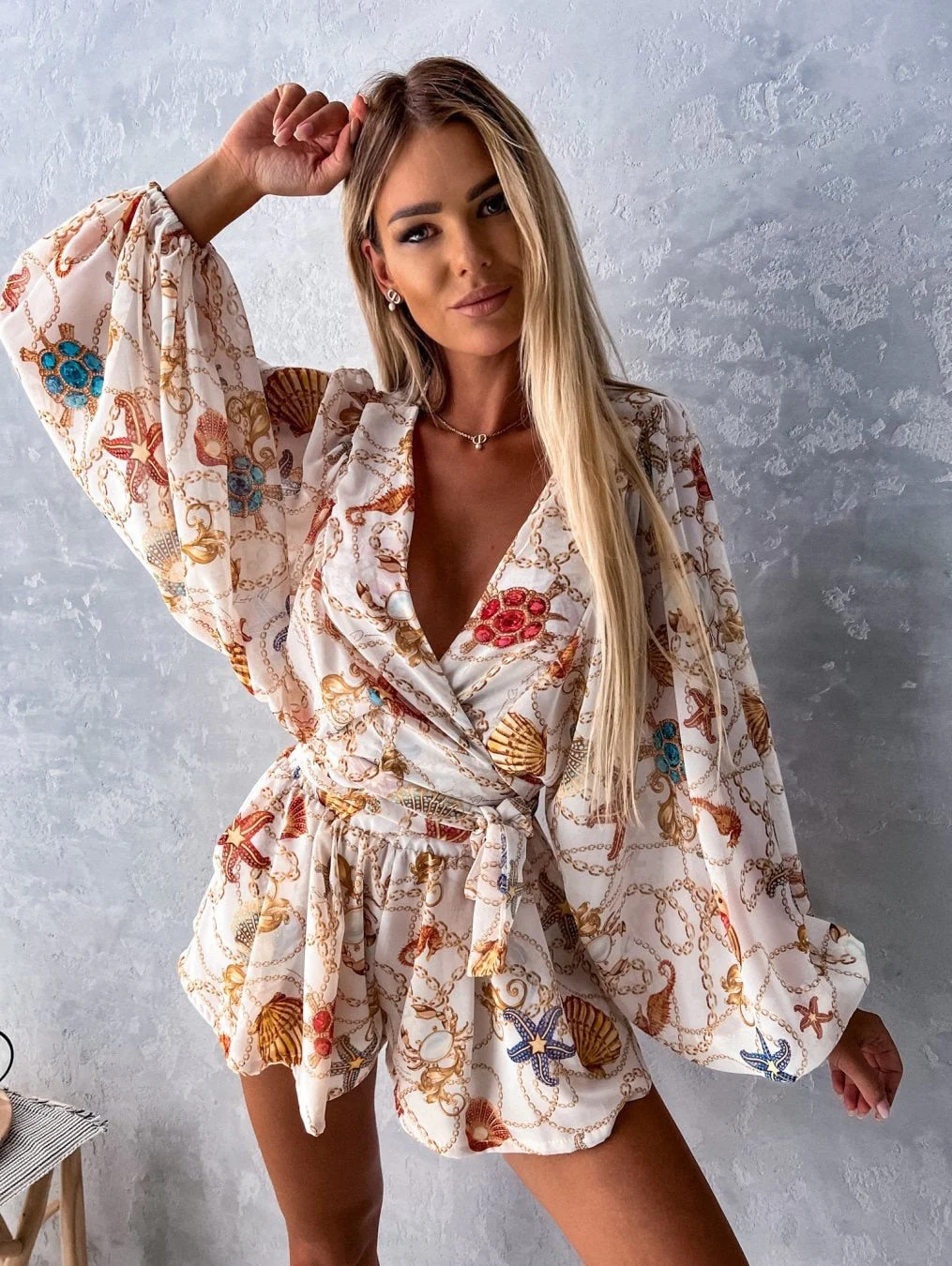 Stylish Long Sleeve Summer Wrap Jumpsuit - Image 15