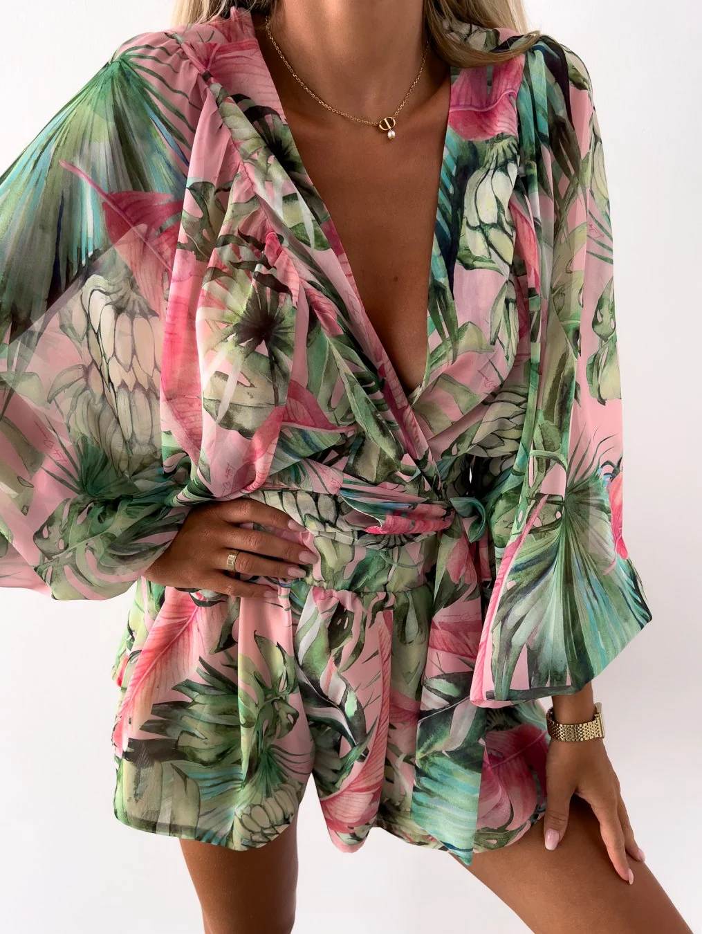 Stylish Long Sleeve Summer Wrap Jumpsuit - Image 2