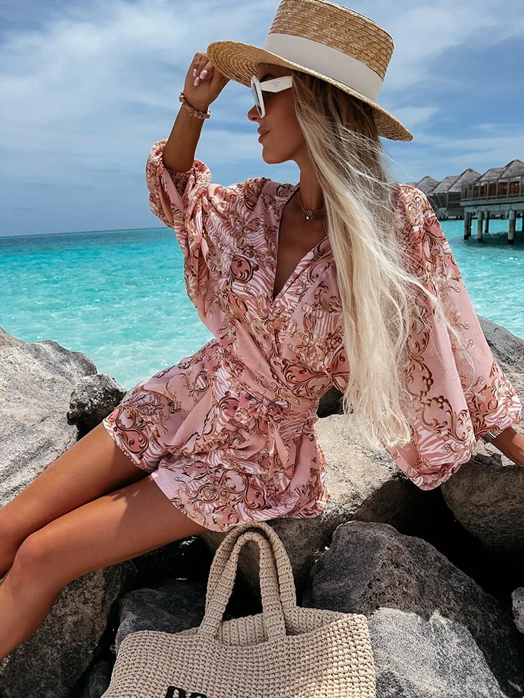 Stylish Long Sleeve Summer Wrap Jumpsuit - Image 21