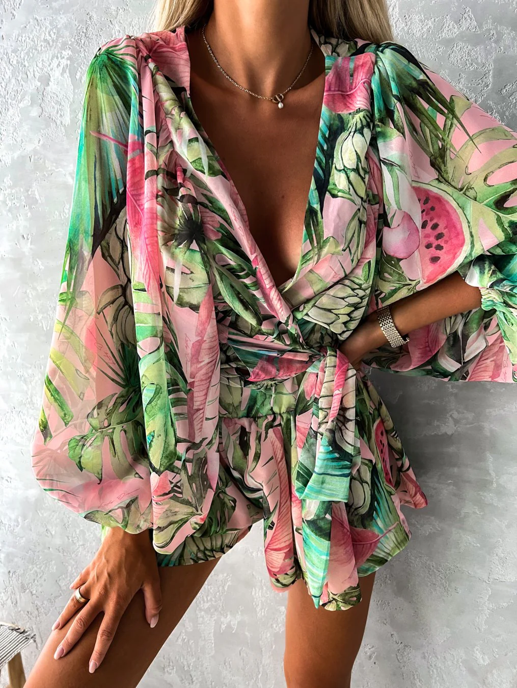 Stylish Long Sleeve Summer Wrap Jumpsuit - Image 4