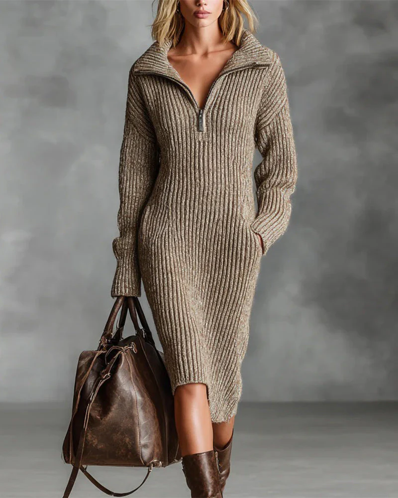 Stylish Pocket Sweater Dress - Image 3