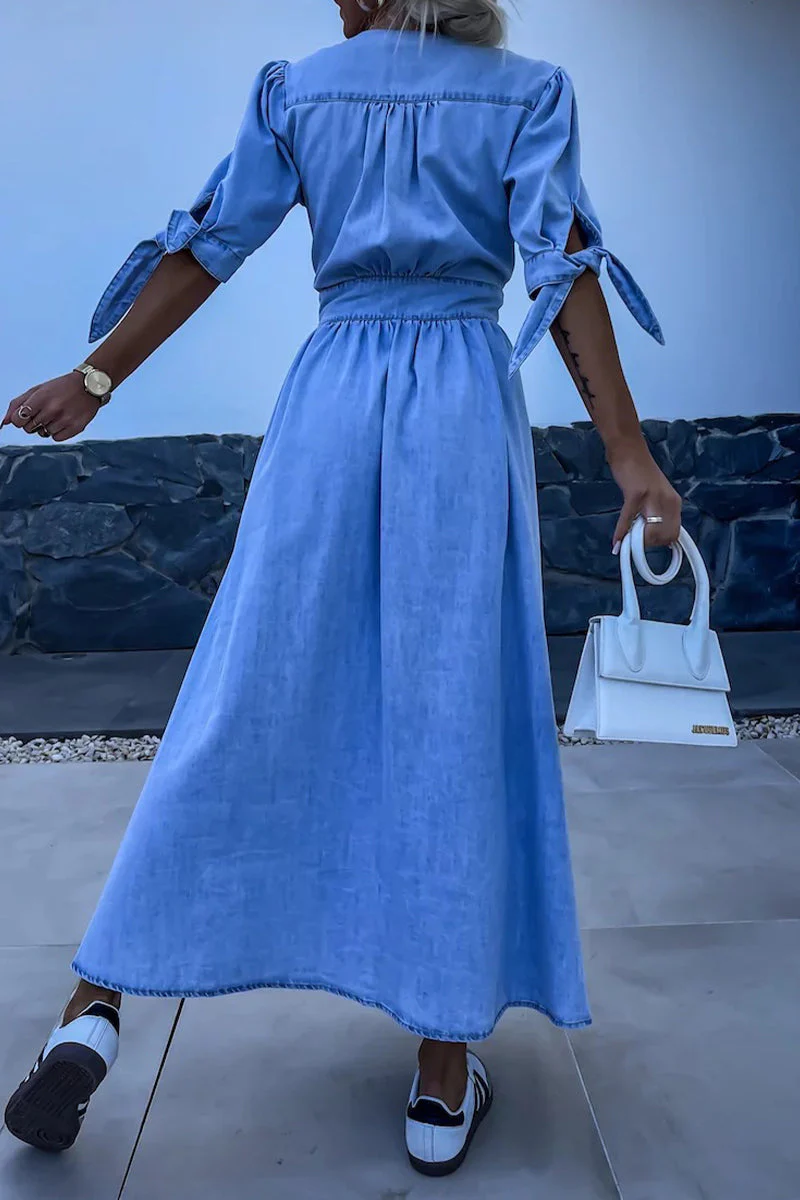 Stylish Solid Color Denim Dress Women - Image 6
