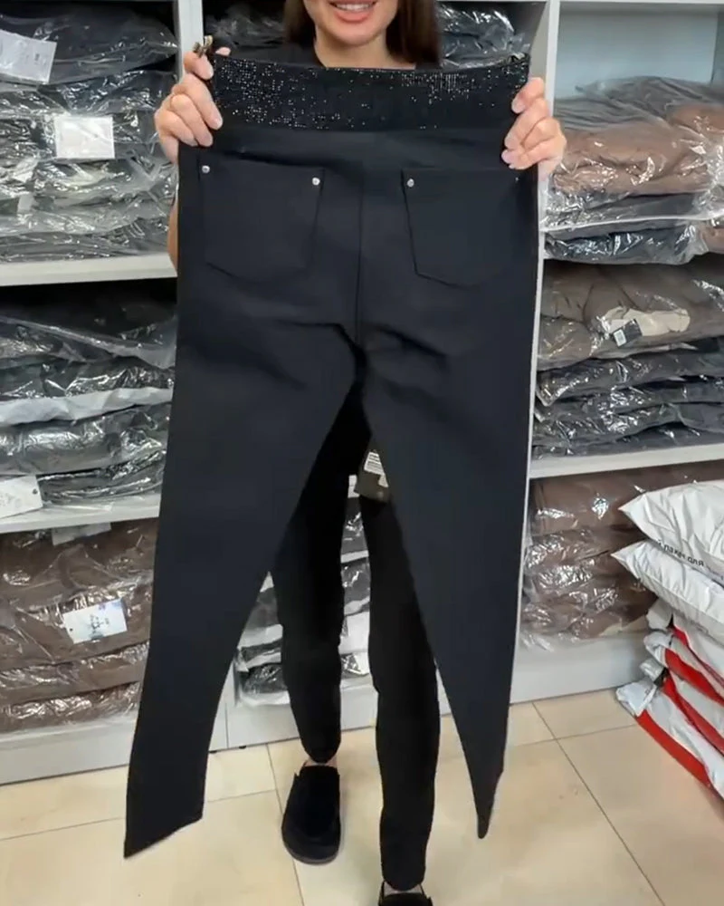 Stylish Solid Color Stretch Pants - Image 2