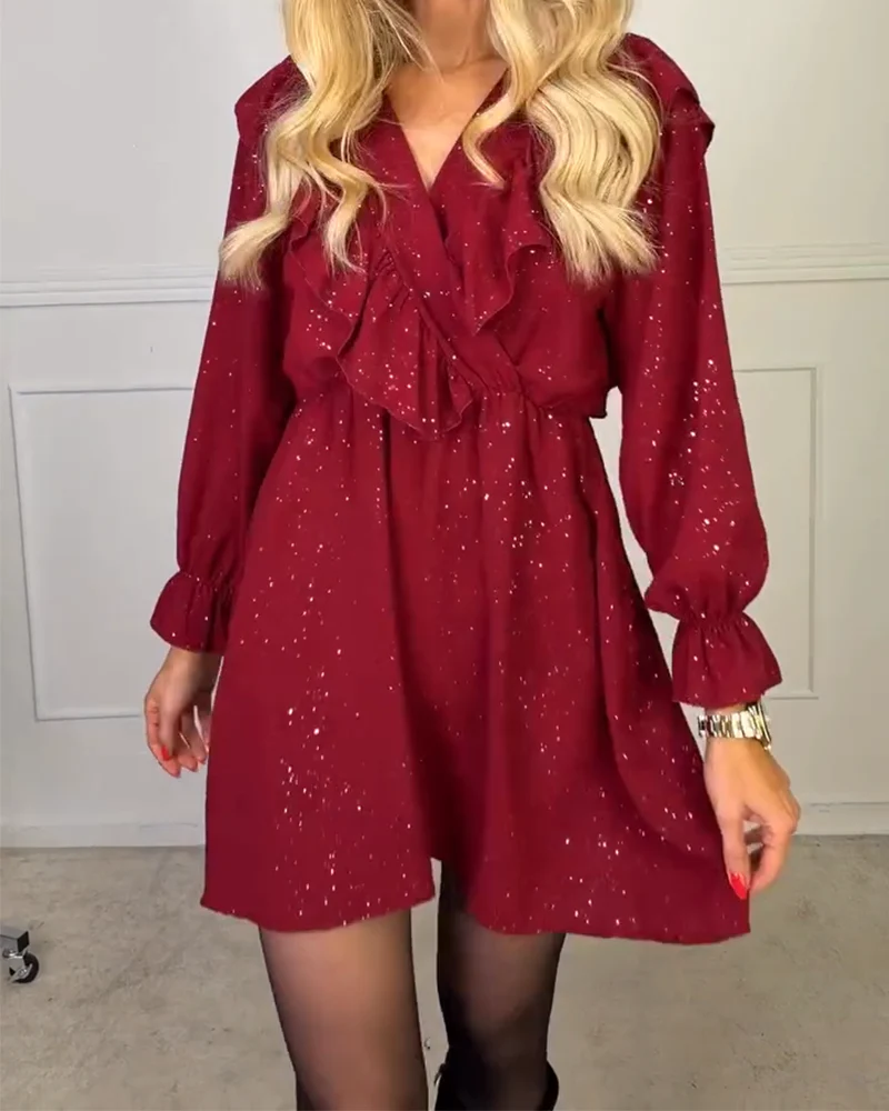 Stylish Solid Color V-Neck Dress - Image 8