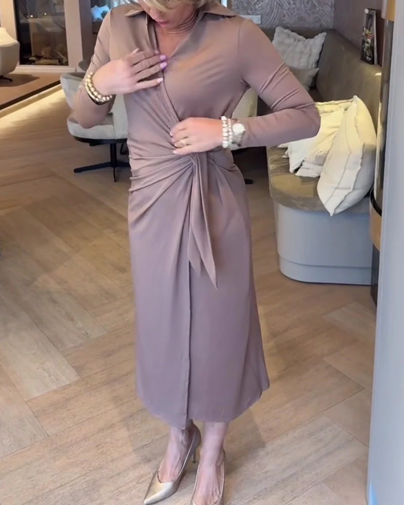 Stylish Solid Color Waist-Cinching Dress - Image 2