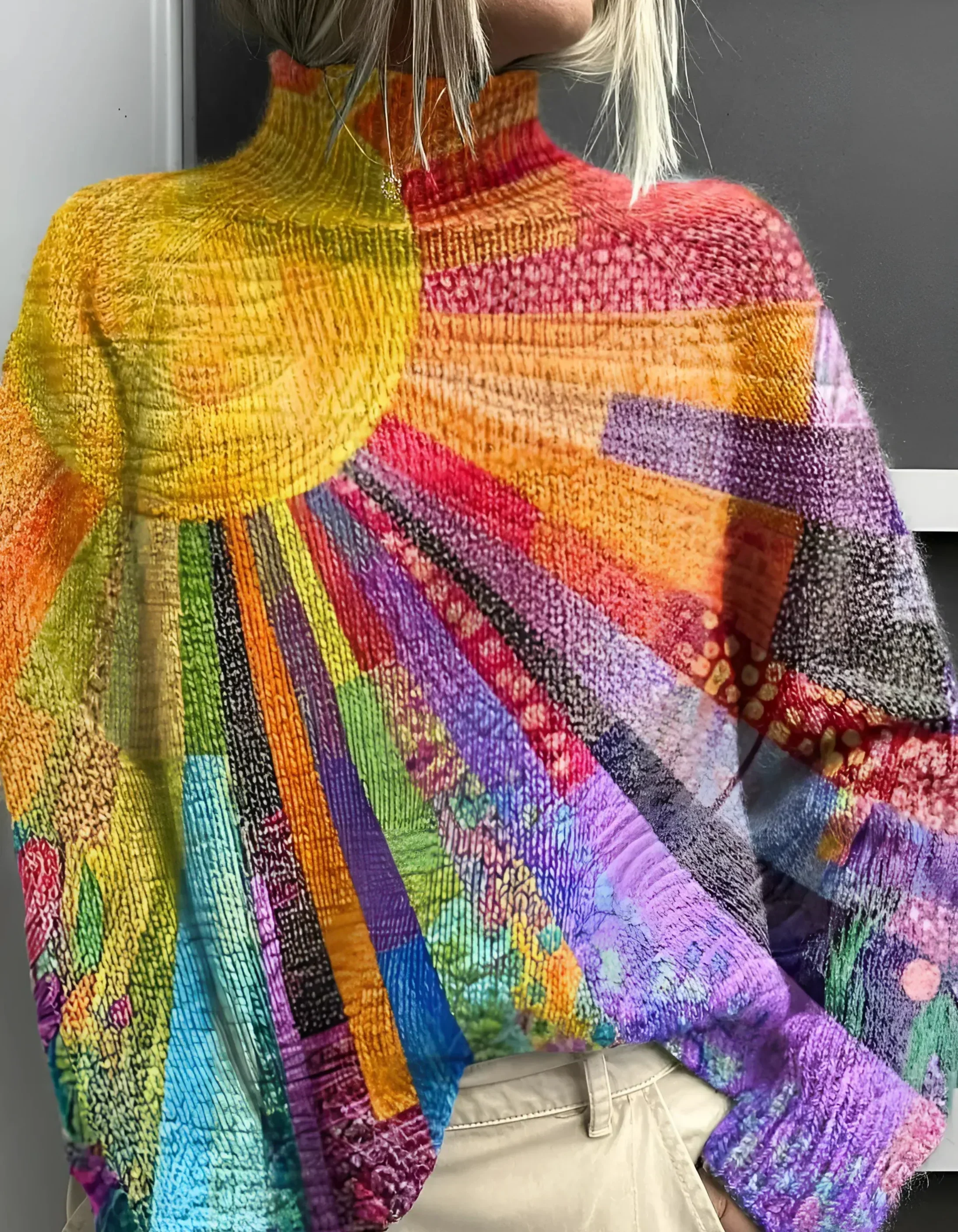 Stylish Vibrant Knit Turtleneck Sweater - Image 2