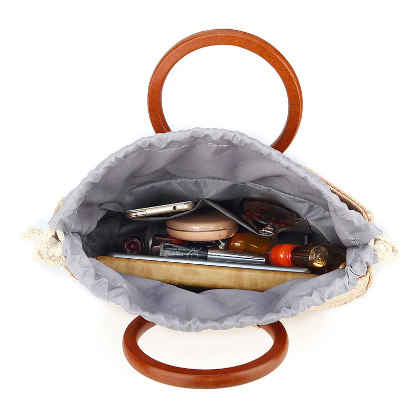 Stylish Wooden Handle Bag with Natural Charm - Image 11